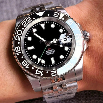 NH34A 200M Waterproof 40mm NH34 GMT Sapphire Luminous Automatic Movement Diving Watch Men Steel Bracelet Black Grey Insert