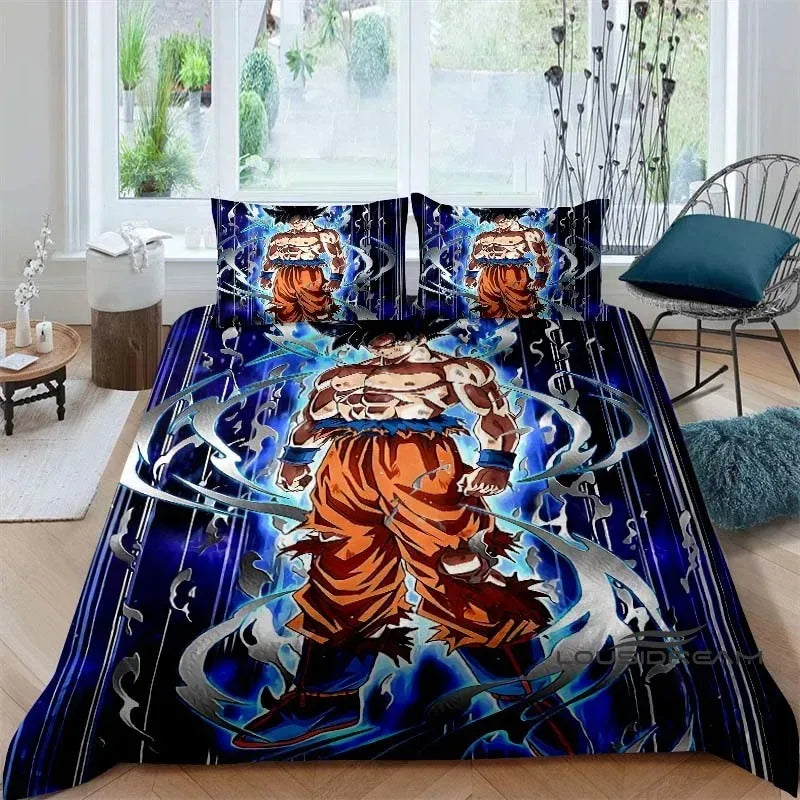 Posteljina s printom u temi crtića/animea Son Goku Dragon Ball: ovaj mekani i udobni set uključuje navlaku za poplun i jastučnicu