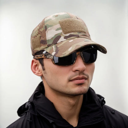 Cappellino da baseball casual sportivo traspirante con motivo mimetico da uomo, cappello da sole per appassionati di stile militare, cappello tattico, cappello da addestramento militare, cappello a secchiello