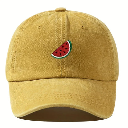 Four season baseball cap with watermelon print pattern for both men and women, adjustable duckbill cap for outdoor hiking