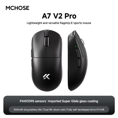 MCHOSE A7 V2 Ultra Wireless Gaming Mouse with PixArt 3950Ti Sensor, 8K Polling Rate, Lightweight Bluetooth & 2.4G RGB Gaming Mouse