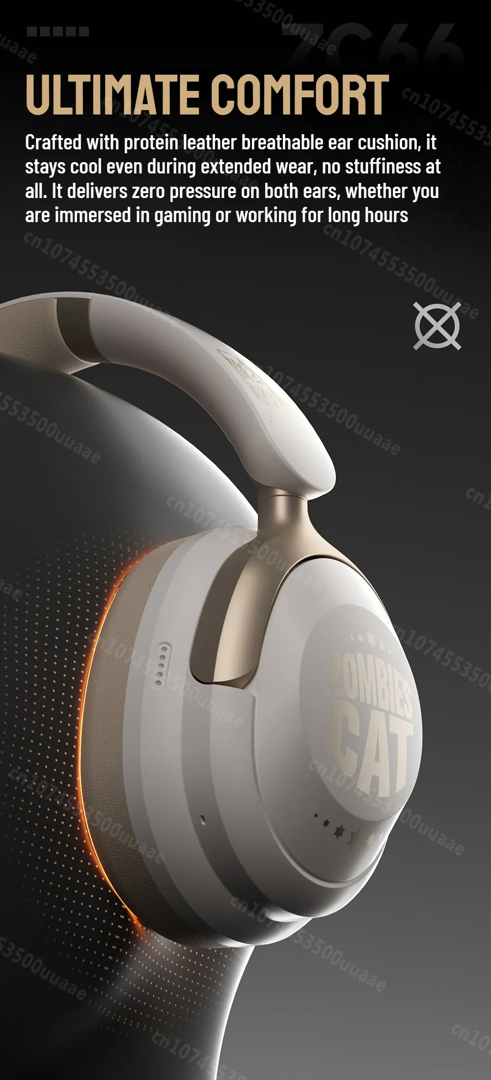 Zombies Cat S10 ANC Bluetooth Headphones with 45dB Noise Cancellation, HiFi Stereo Wireless Over-Ear Headset with Mic
