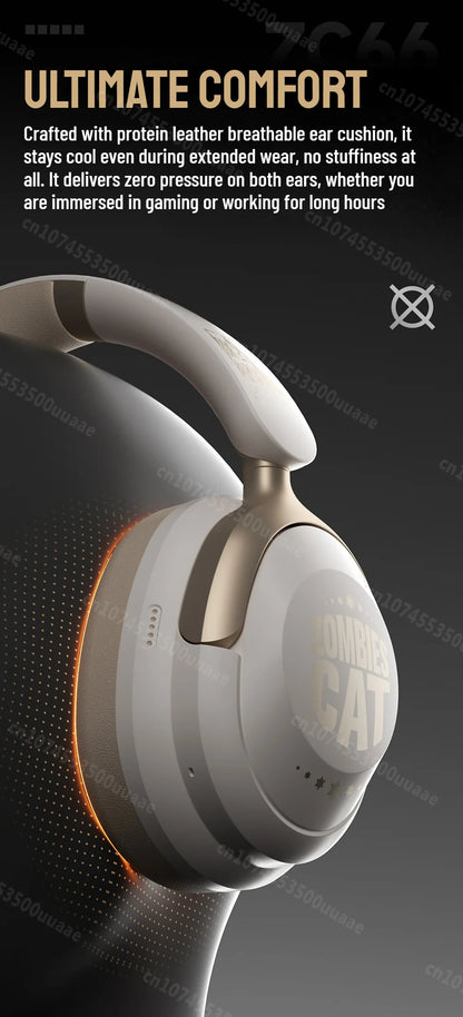 Zombies Cat S10 ANC Bluetooth Headphones with 45dB Noise Cancellation, HiFi Stereo Wireless Over-Ear Headset with Mic