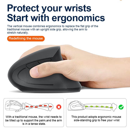 NexusClick Bluetooth Wireless Vertical Mouse, Rechargeable Ergonomic Mouse with 2.4G & Bluetooth, 1600 DPI Adjustable Silent Wireless Mouse for Laptop & PC