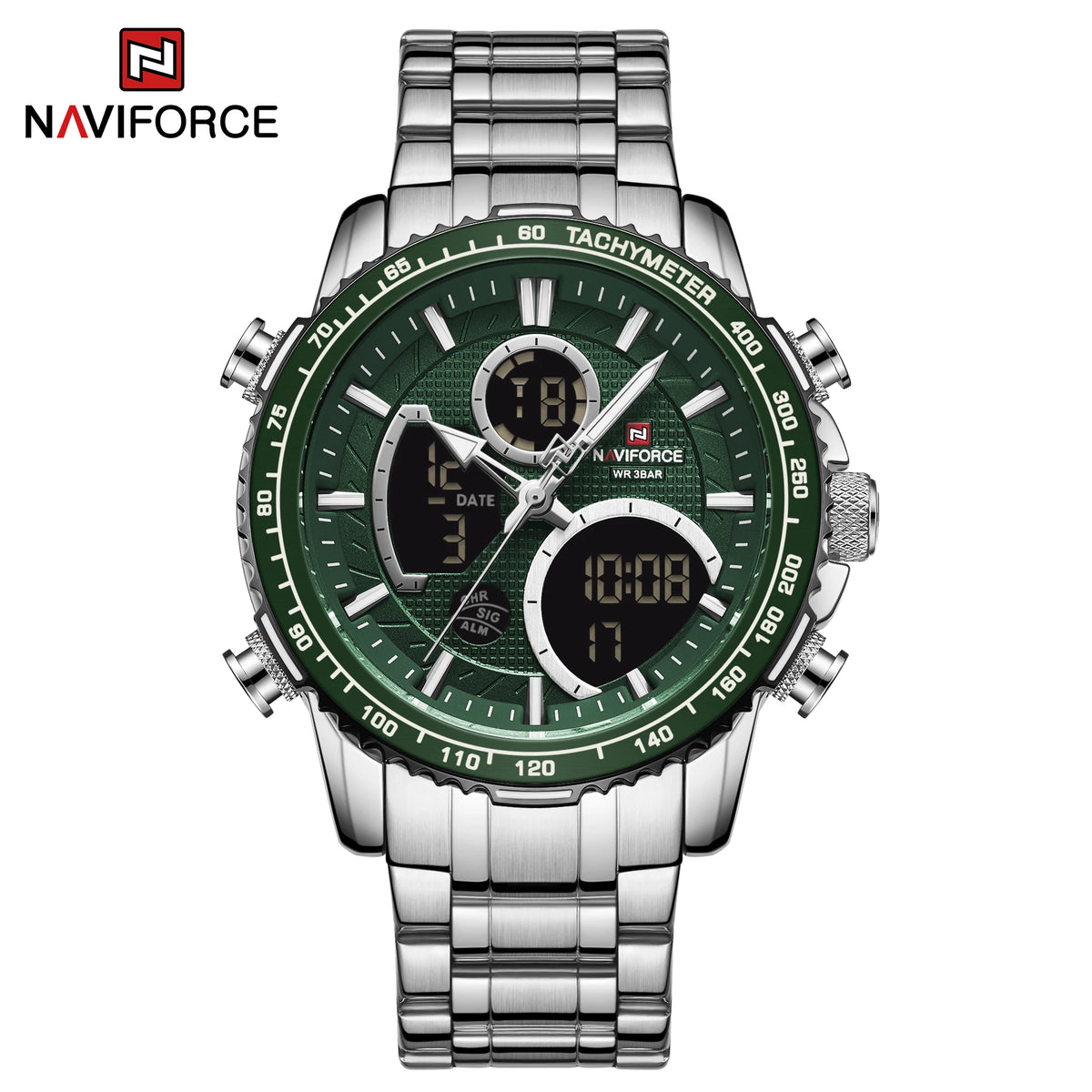 Relógio desportivo para homem NAVIFORCE – Relógio de pulso de luxo original em aço inoxidável, modelo militar estanque com duplo visor