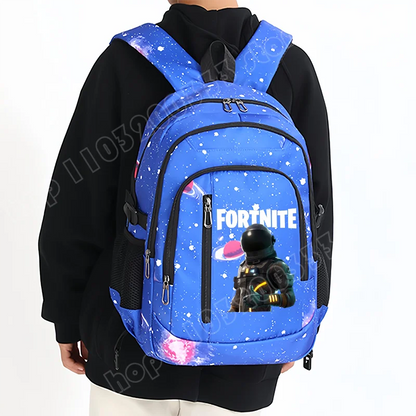 Mochila Fortnite Céu Estrelado de Grande Capacidade, Impermeável, com Compartimento para Portátil e Estampado de Personagem do Jogo, para Estudantes, Rapazes e Raparigas, Regresso às Aulas
