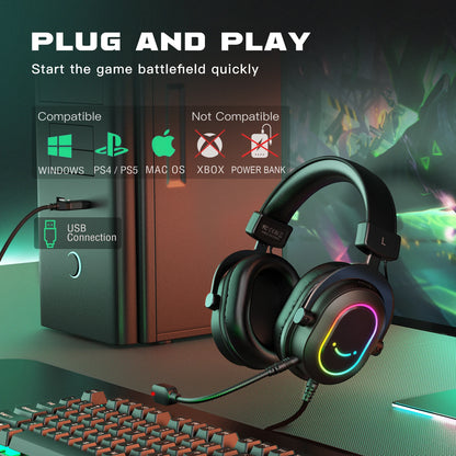 Auriculares gaming FIFINE RGB con micrófono – auriculares con cable circumaurales con sonido envolvente 7.1 para PC, PS4 y PS5 con 3 modos de ecualización
