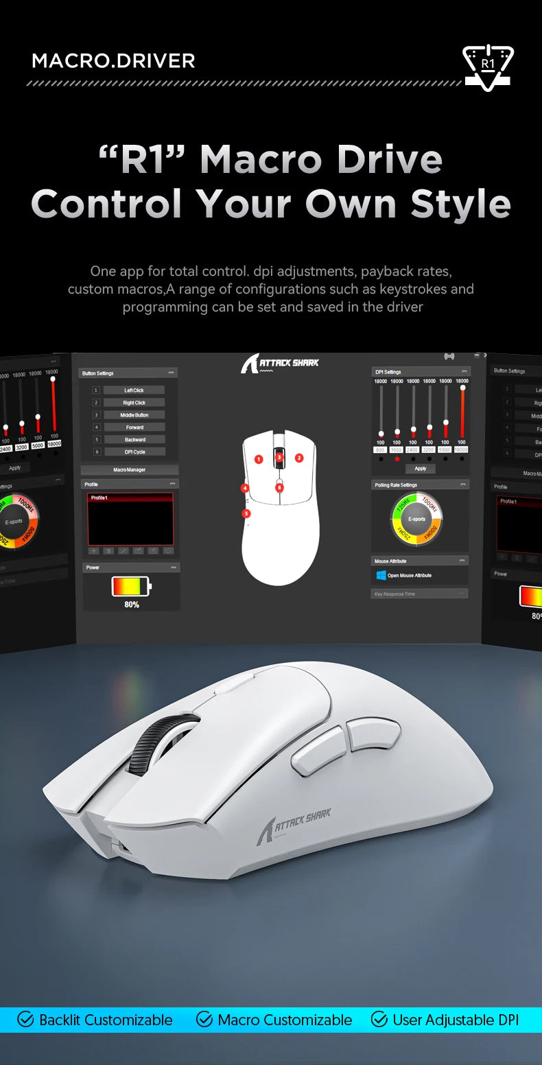 Attack Shark R1 Ασύρματο Ποντίκι Bluetooth Gaming, Viral Ποντίκι με Κριτικές από Influencers, Αισθητήρας PAW3311, Ρυθμός Απόκρισης 1000Hz