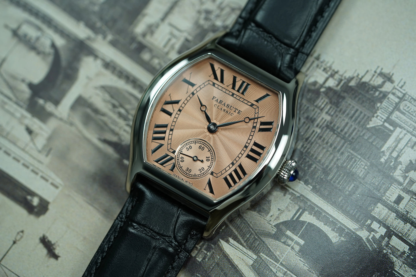 FARASUTE 36mm Retro Hangzhou Customized Manual Mechanical Movement Wristwatches Sapphire 5Bar Waterproof Watch Men reloj hombre
