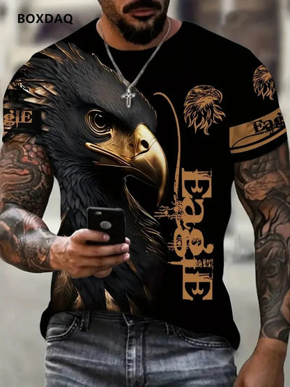 Fashion Eagle Men's T-Shirts Loose O-Neck Casual Tops Short Sleeve 3D Animal Printing Street T Shirt 6XL Big Size Breathable Tee