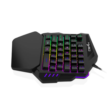 Ergonomic One-Handed Gaming Keyboard, 35-Key Compact Design, RGB Lighting, USB Powered, Thin Film Keys for Enhanced Gaming