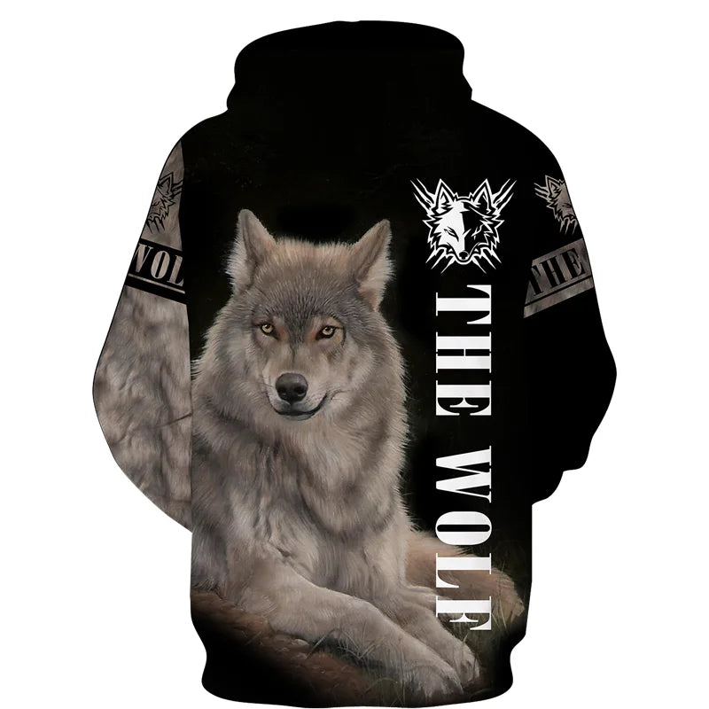 Sweat à capuz com fecho e estampado 3D de lobo, estilo streetwear, para homem/mulher, casaco com capuz unissexo casual hip-hop
