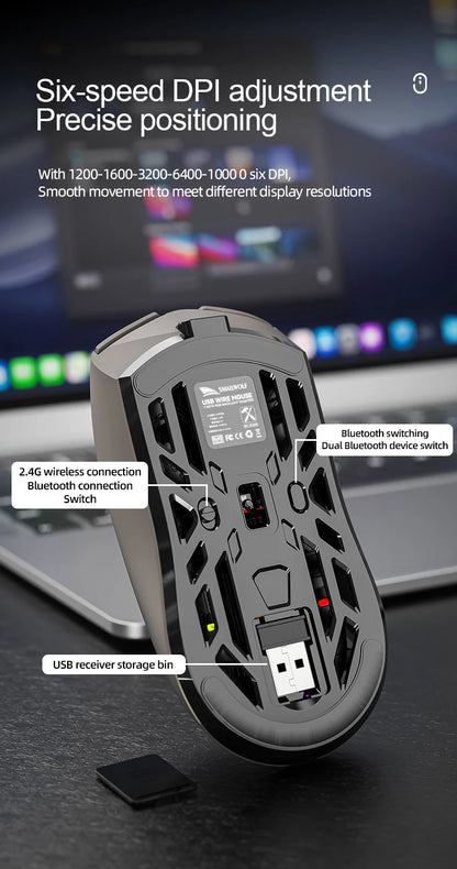 SMAILWOLF RS8 Gaming Mouse Bluetooth Wireless Tri-Mode Lightweight RGB Gaming Mouse with 11200 DPI, Rechargeable Ergonomic Gaming Mouse for PC, Laptop & Mobile