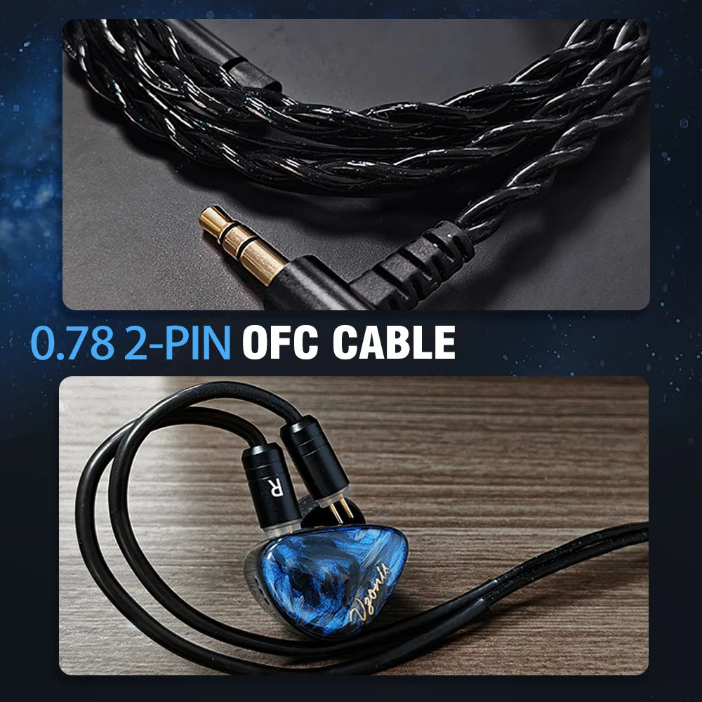 VZONIS DDB-03 HiFi IEM Earphones 1DD+1BA+Bone Conduction Hybrid Driver Wired Gaming Earbuds High Resolution Audio Headphones