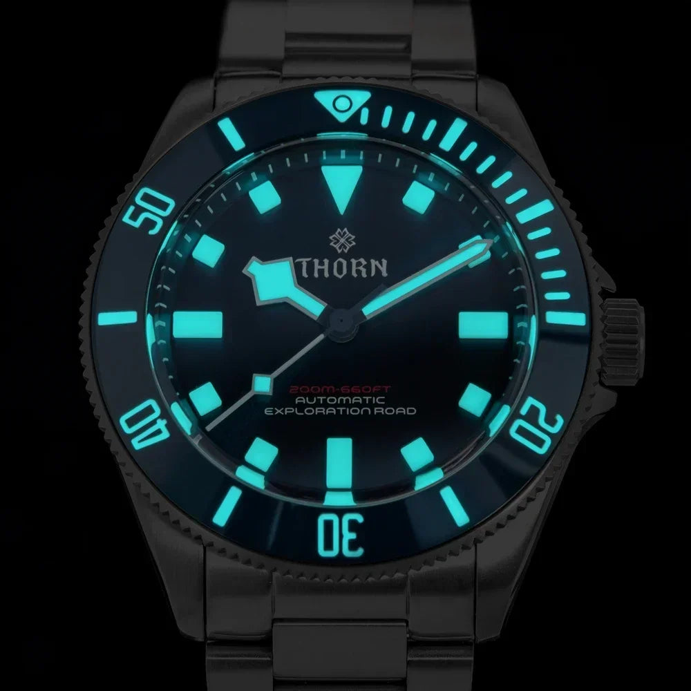 THORN 39mm Titanium Watch Men Homage Vintage PT5000 Movement Automatic Sapphire Crystal C3 Super Luminous 200M Waterproof Watch