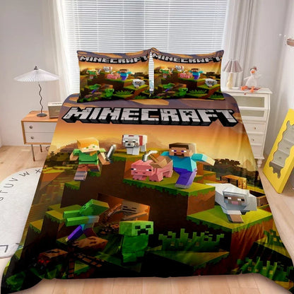Kids Minecraft 2/3pcs Duvet Cover Set Game My World Bedding Set Comforter Cover Boys Kids for Bedroom Decor Gifts