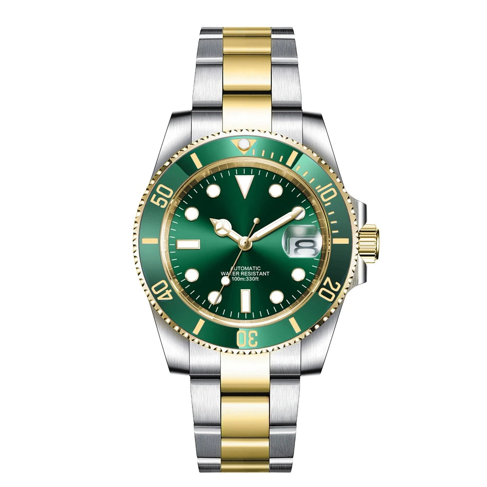 Custom logo NH35 MIYOTA 8215 Automatic Men Watch Luxury Diver Two Tone Gold 316L Stainless Steel Sapphire 10ATM Sterile Sunburs