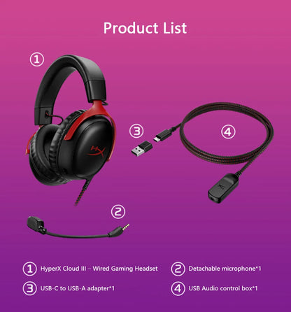 HyperX Cloud III Wired Gaming Headset with DTS X Spatial Audio, 53mm Drivers, Noise Cancelling Mic – USB & 3.5mm Gaming Headphones for PC, PS5, Xbox, Switch