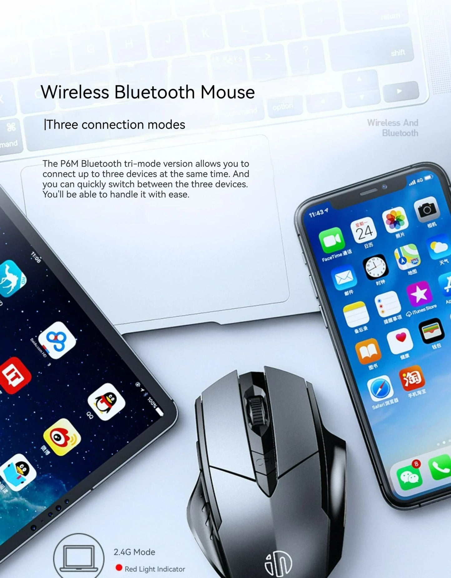 Inphic F1 Rechargeable Wireless Mouse, Bluetooth & 2.4G Silent Wireless Mouse with 6 Buttons, Adjustable DPI, Ergonomic Gaming & Office Mouse for Laptop, PC & Tablet
