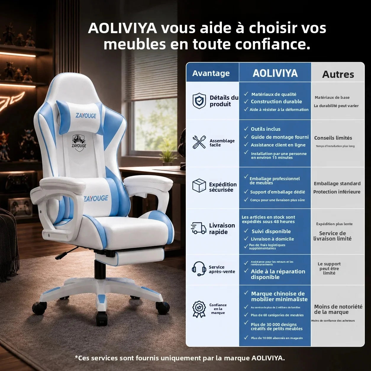 AOLIVIYA Gaming Reclining Chair Ergonomic Office Chair with Footrest, Adjustable Swivel Computer Chair, Racing Style E-Sports Gaming Seat