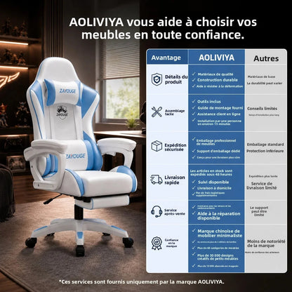 AOLIVIYA Gaming Reclining Chair Ergonomic Office Chair with Footrest, Adjustable Swivel Computer Chair, Racing Style E-Sports Gaming Seat