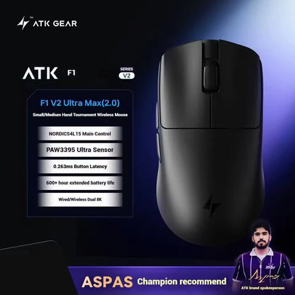 ATK Blazing Sky F1 V2 Ultimate Wireless Gaming Mouse, Dual-Mode Lightweight Gaming Mouse with PAW3950 Sensor, Dual 8KHz Polling Rate, Low Latency Ergonomic Gaming Mouse
