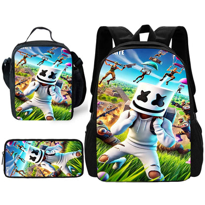 Mochila Escolar Infantil com Lancheira e Estojo, Design de Jogo Popular F-FortniteS, Mochila Escolar para Rapazes e Raparigas, Presente Ideal
