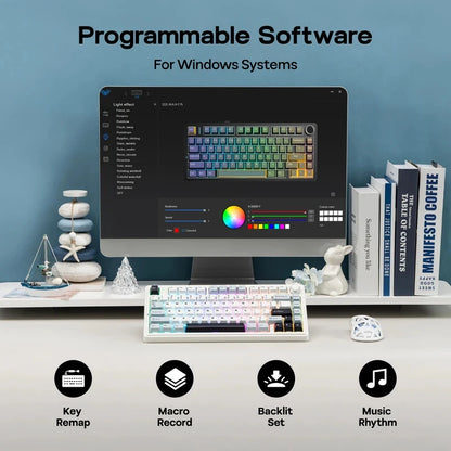 The New Hot-Selling EPOMAKER x AULA F75 75% ANSI Hot-Swappable Washer Bluetooth 5.0/2.4G Wireless/wired Mechanical Keyboard PBT