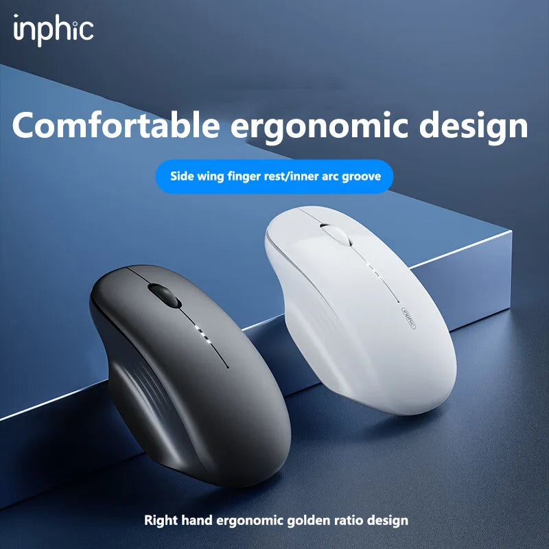 Inphic M1 2.4G Wireless Mouse Type-C Rechargeable Silent Ergonomic Mouse with Battery Level Display, Adjustable DPI Wireless Office Mouse for Laptop & PC