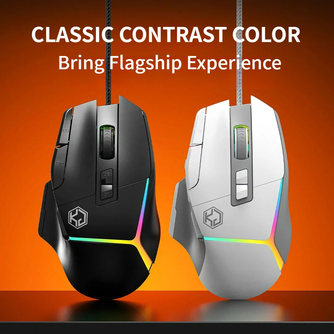Xundler GK502 Wired Gaming Mouse RGB Lights, 12800 DPI Ergonomic Wired Gaming Mouse with 10 Programmable Macro Buttons for PC Gamers