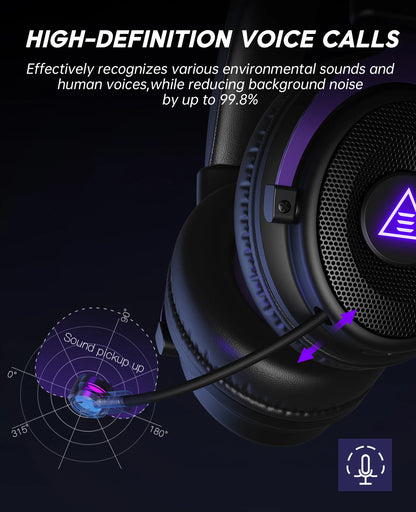 OneOdio EKSA E900 WT Wireless Gaming Headset Tri-Mode Bluetooth 5.3, 2.4GHz RGB Gaming Headset with Noise Cancelling Mic, 80H Battery for PC, PS5, PS4