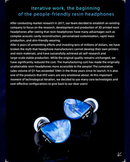 EPZ Q1 Pro Yunshuilan Earphones Wired HIFI Bass Earbuds IEM In Ear Gaming Headphones MIC Type C 0.78 2 Pin Detachable Cable