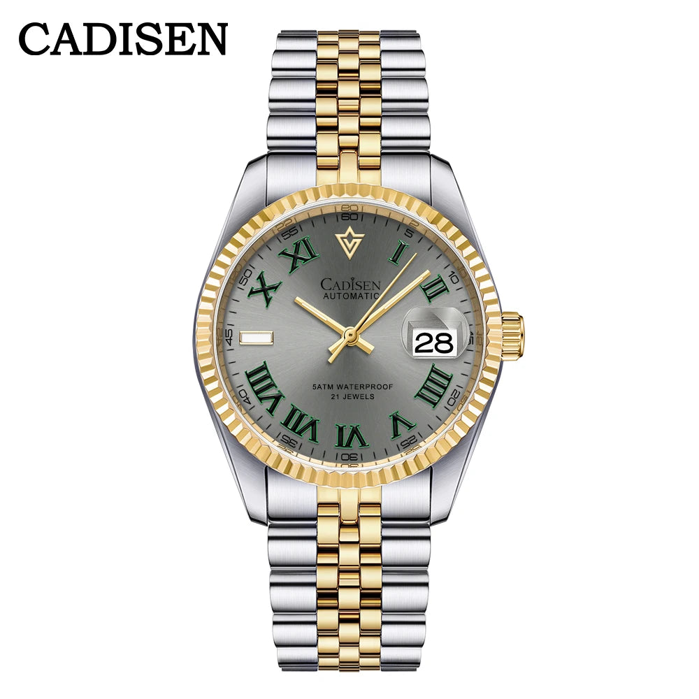 CADISEN 38MM Men's Automatic Mechanical Watch Luxury AR Sapphire Glass Water Resistant Stainless Steel MIYOTA 8215 Reloj Hombre