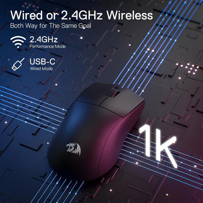 Mouse da gaming wireless Redragon M916, ultraleggero 49G, 8K DPI, 2.4G, con struttura ergonomica a presa naturale