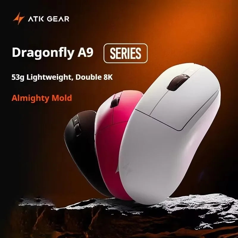 ATK Dragonfly A9 Ultra Wireless Gaming Mouse, Ultra-Lightweight Tri-Mode Ergonomic Gaming Mouse with Dual 8K Polling Rate, PAW3395/3950 Sensor