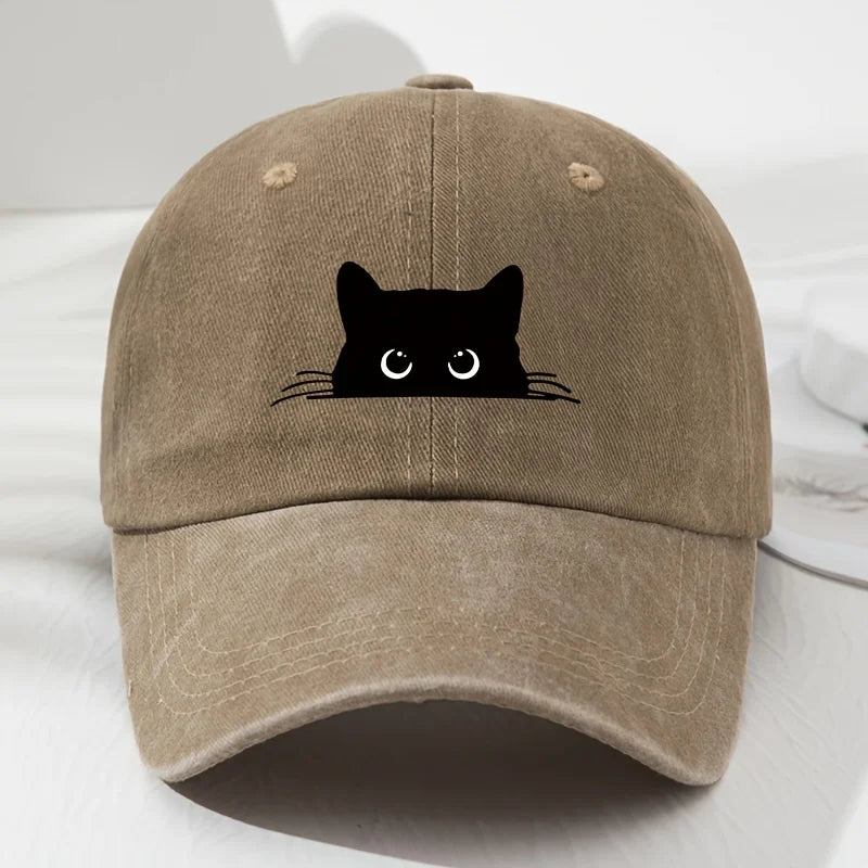 Cappellino da baseball con stampa gatto nero, modello retrò da uomo e da donna, cappellino alla moda per attività all’aperto con visiera regolabile, adatto alla pesca sportiva