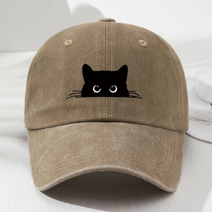 Cappellino da baseball con stampa gatto nero, modello retrò da uomo e da donna, cappellino alla moda per attività all’aperto con visiera regolabile, adatto alla pesca sportiva