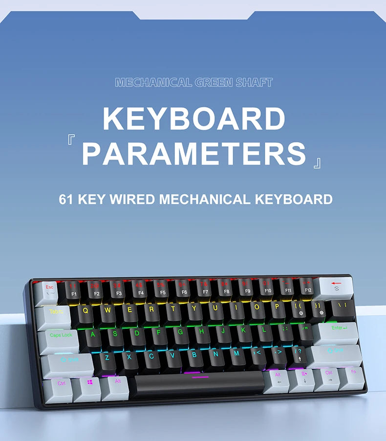 APAYADO K61 60% Mechanical Keyboard Wired RGB, 61 Keys Mini Gaming Keyboard with Red/Blue Switches, Compact RGB Mechanical Keyboard for PC & Laptop