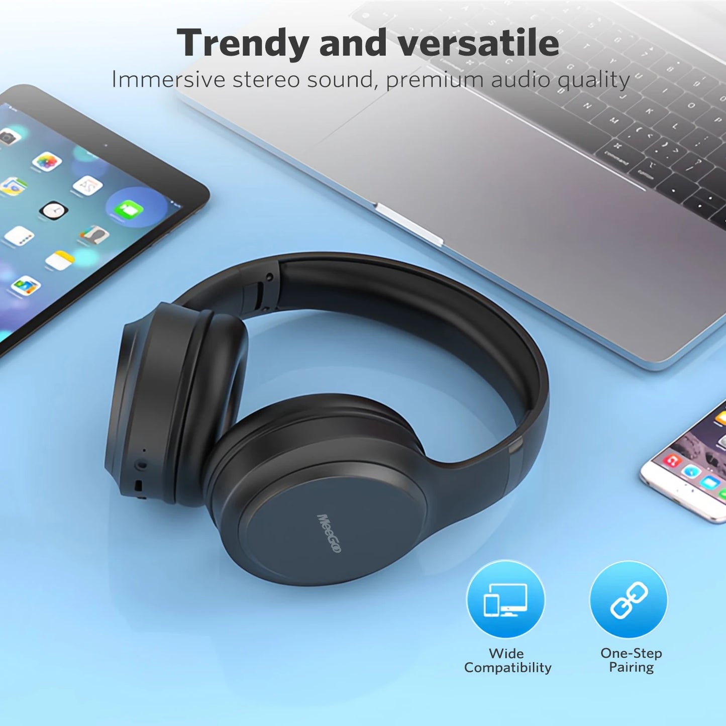 MeeGoo Bluetooth 5.4 Wireless Headphones Foldable Stereo Headset with Super Bass, ANC Noise Reduction Mic, Waterproof Design for Laptop PC TV