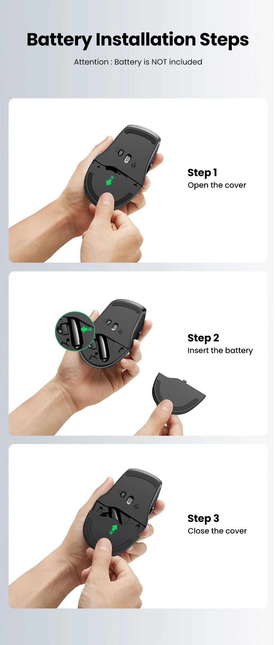 UGREEN Wireless Mouse Bluetooth 5.0 Ergonomic Mouse, 4000 DPI Silent Wireless Mouse with 2.4G USB Receiver, 6 Buttons for MacBook, Laptop, PC & Tablet