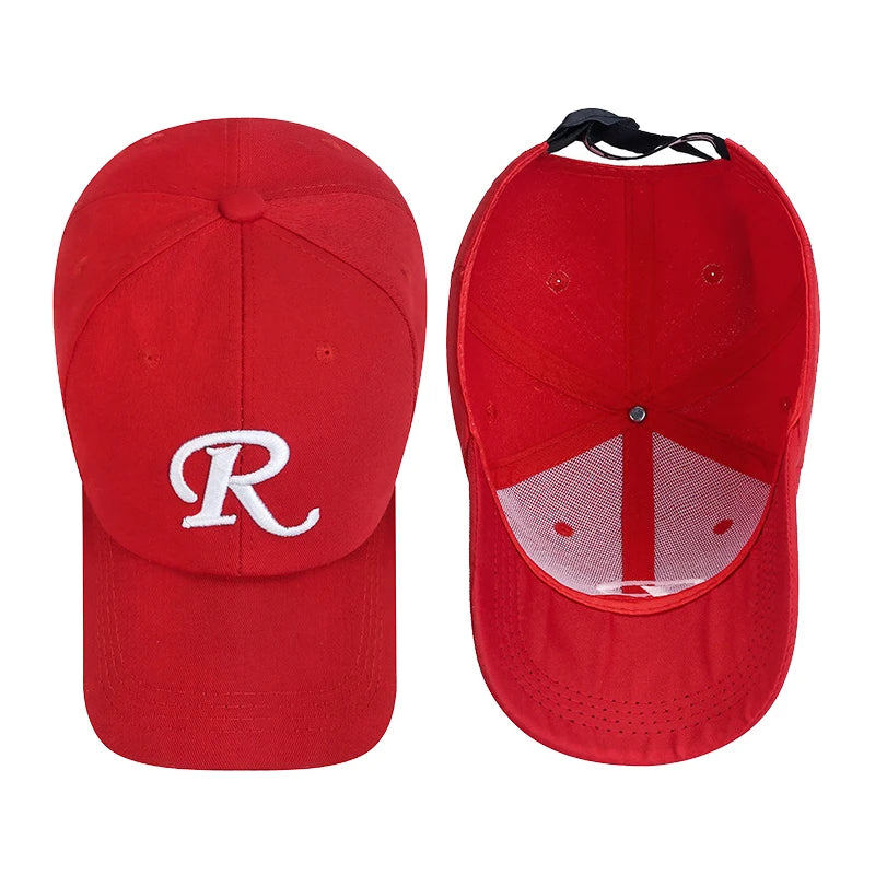 R letter Ribbon Embroidery Cotton Adjustable Hard Top Baseball Cap Sun Hat Trucker Hats Hip Hop Caps
