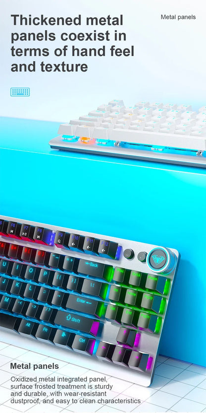 AULA F3001 Mechanical Keyboard Bluetooth Wireless Three Mode Metal Panel Two-color Injection Molding Cool Backlight Effect 87Key