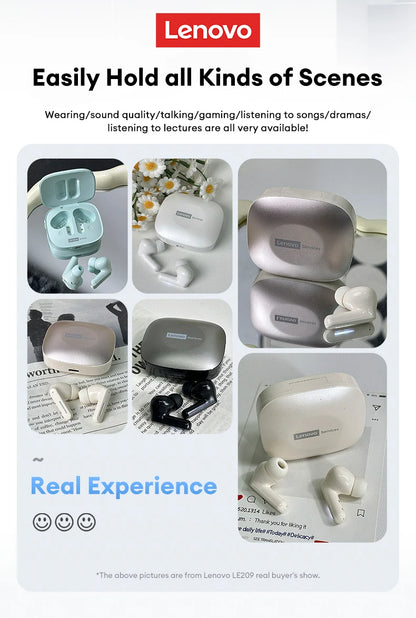 Lenovo LE209 Gaming Headset Wireless Bluetooth 6.0 Earbuds with ANC Noise Reduction, 35H Battery Life Sports Earphones, Waterproof Low Latency Gaming Headphones