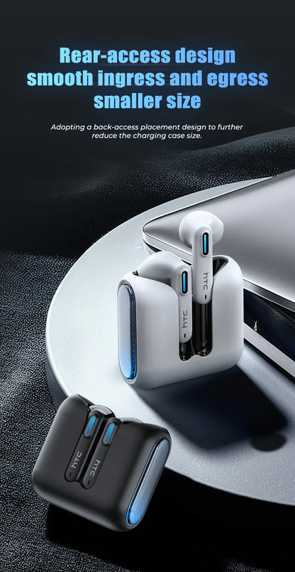 HTC NE49 Bluetooth 6.0 True Wireless Earbuds Gaming Headphones with HiFi Deep Bass, IPX5 Waterproof Bluetooth Earbuds, Low Latency Wireless Earphones