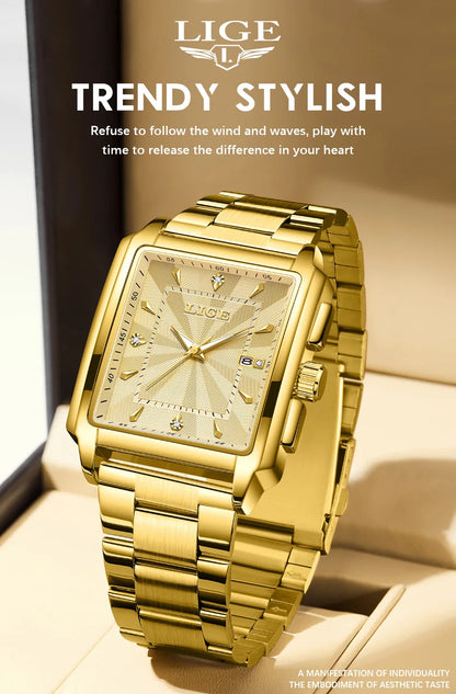Relogio Masculino LIGE Fashion Military Watch Men Square Mens Watches Top Brand Luxury Waterproof Quartz Chronograph Wristwatch