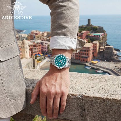 ADDIESDIVE GMT Men Quartz Watch Sapphire Crystal Swiss Ronda 515-24H Dual Time BGW9 Super Luminous 20Bar Waterproof Diver Watch