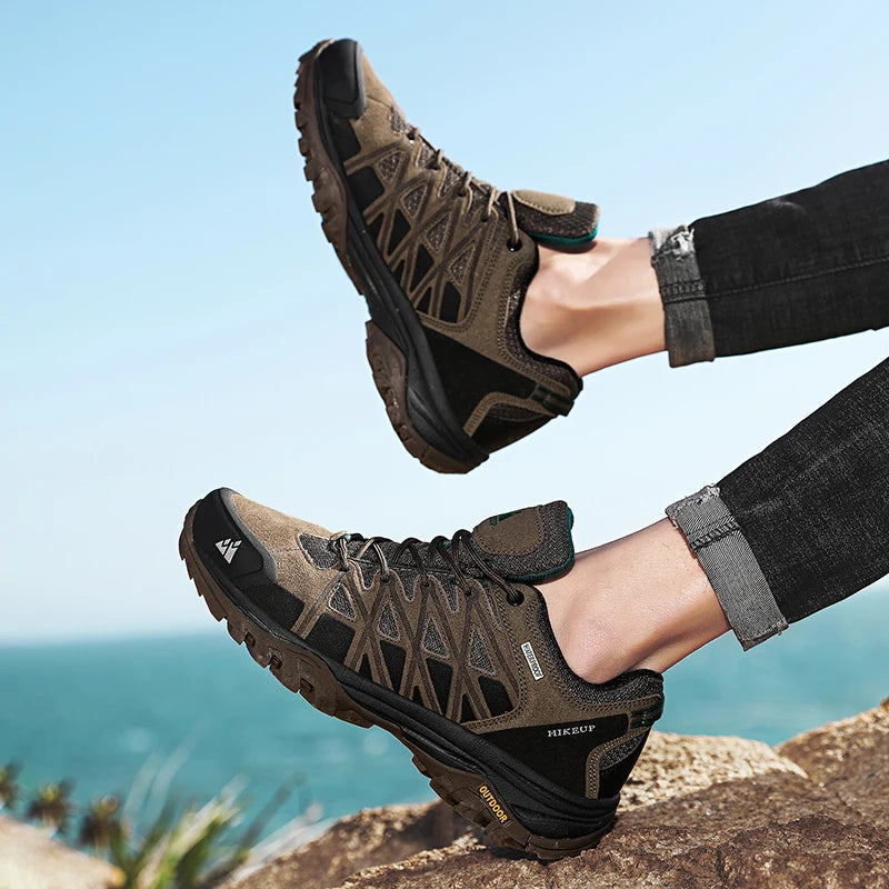 HIKEUP Fashion Outdoor Shoes Hiking Men's Sports Casual Mountain Trekking Boots Camping Sneakers for Men Non-slip Wear-resistant