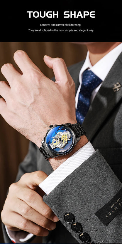 TPW Hot Trendy Fashion Wholesale Men Golden Black Blue Skeleton NOT Automatic Watch Quartz Wrist Watches Luxury 2024