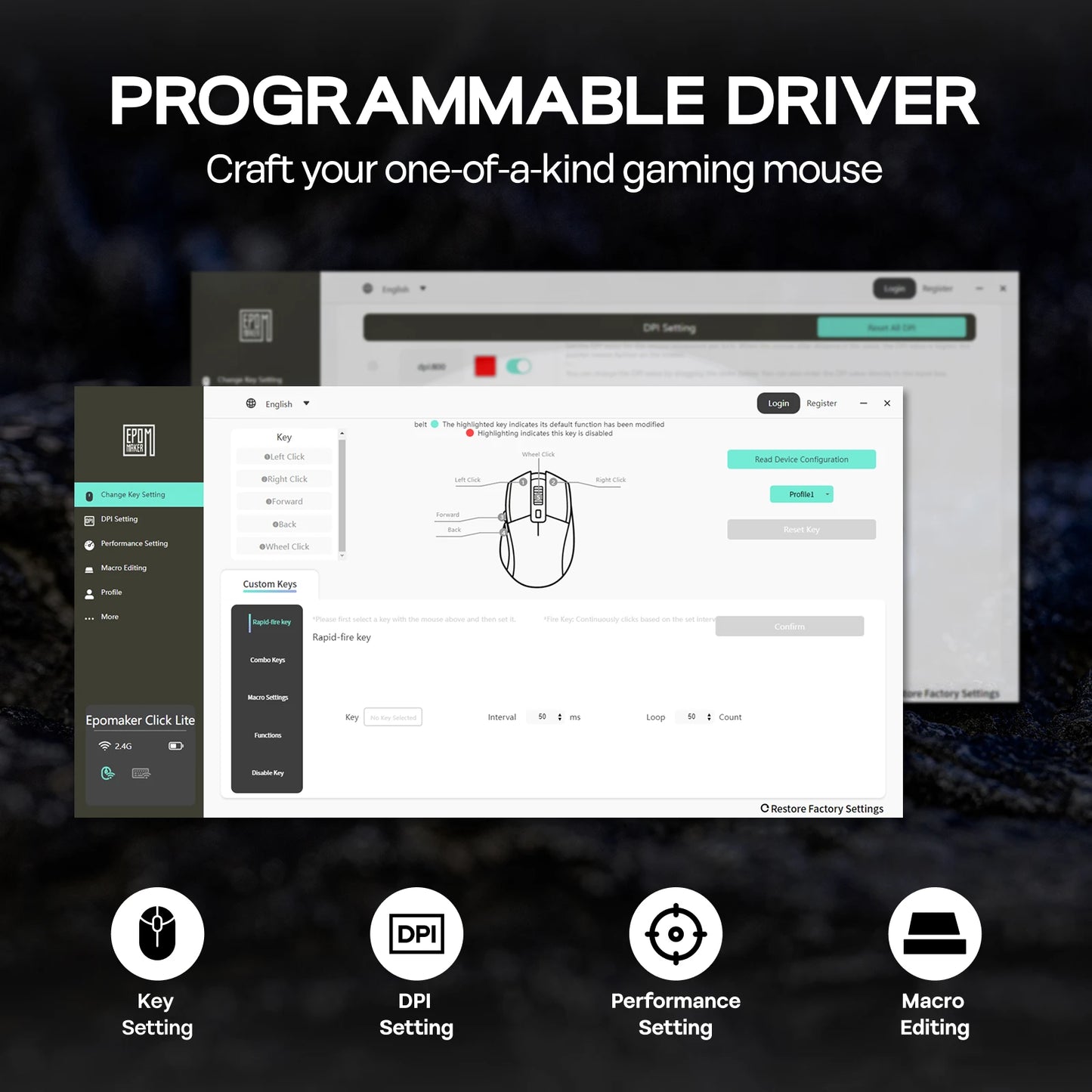 EPOMAKER Click Lite Wireless Gaming Mouse, Tri-Mode Bluetooth & 2.4GHz Gaming Mouse, PAW3311 Sensor, 24000 DPI, 59g Lightweight Rechargeable Gaming Mouse