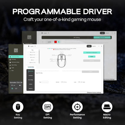 EPOMAKER Click Lite Wireless Gaming Mouse, Tri-Mode Bluetooth & 2.4GHz Gaming Mouse, PAW3311 Sensor, 24000 DPI, 59g Lightweight Rechargeable Gaming Mouse